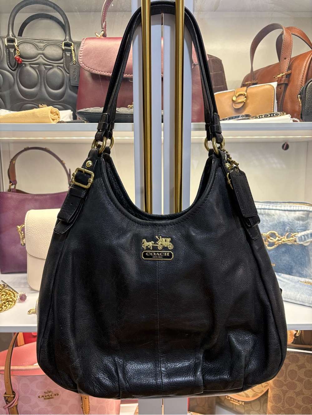 Coach Black Leather Shoulder Hobo with Gold Hardware